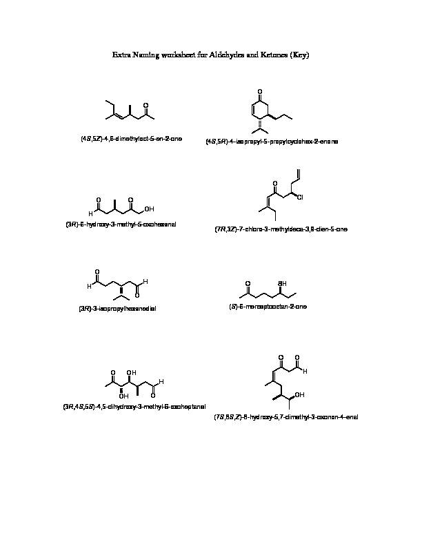 Extra Naming worksheet for Aldehydes and Ketones (Key)
