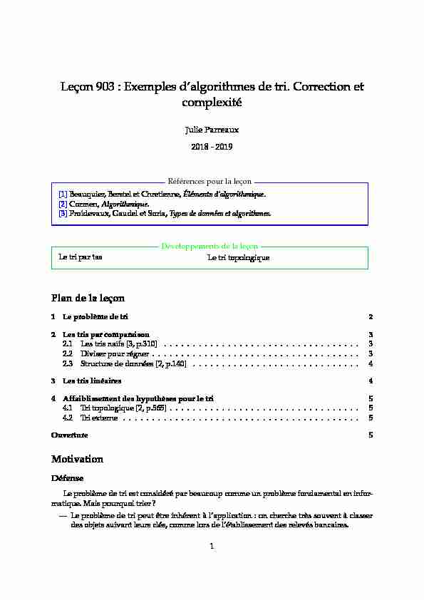 [PDF] Leçon 903 : Exemples dalgorithmes de tri Correction et complexité