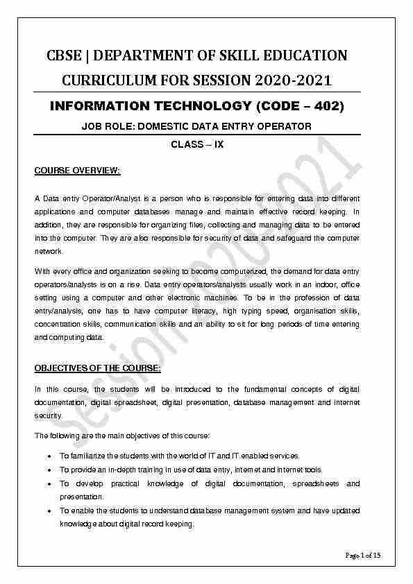 information technology (code – 402) curriculum for session 2020-2021
