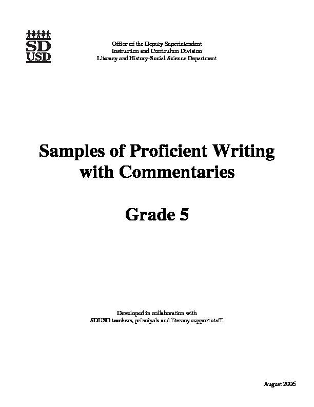 Samples of Proficient Writing with Commentaries Grade 5