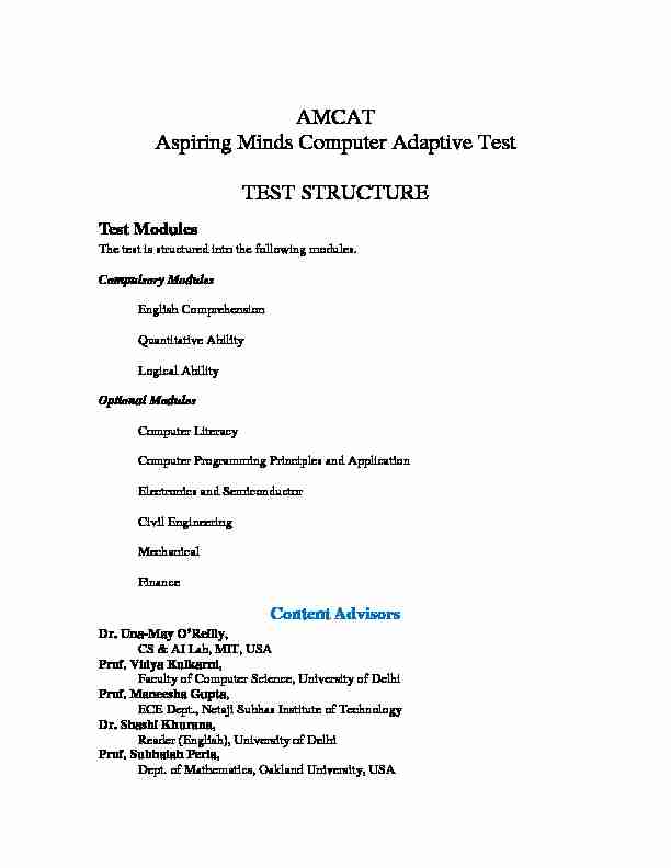 AMCAT Aspiring Minds Computer Adaptive Test TEST STRUCTURE