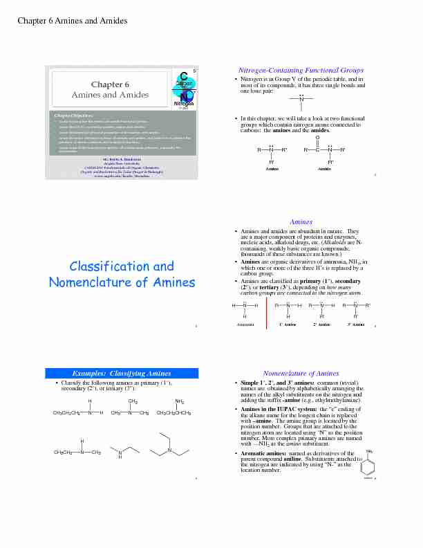 Classification and Nomenclature of Amines