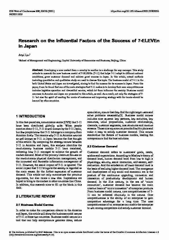 Research on the Influential Factors of the Success of 7-ELEVEn in