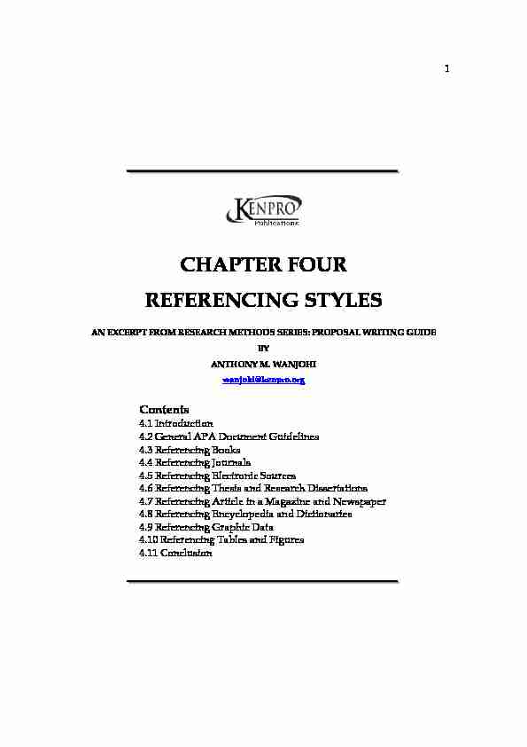 CHAPTER FOUR REFERENCING STYLES