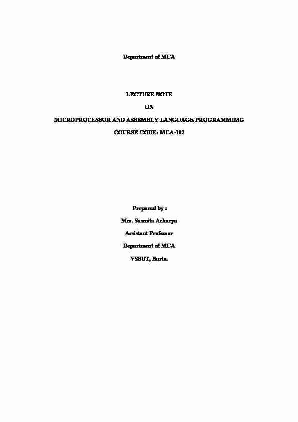 [PDF] Department of MCA LECTURE NOTE ON MICROPROCESSOR