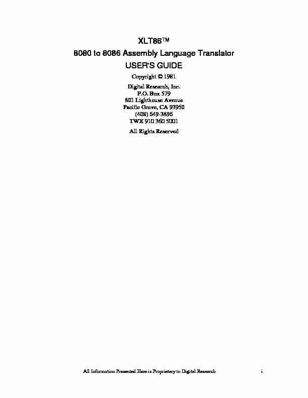 XLT86™ 8080 to 8086 Assembly Language Translator USERS