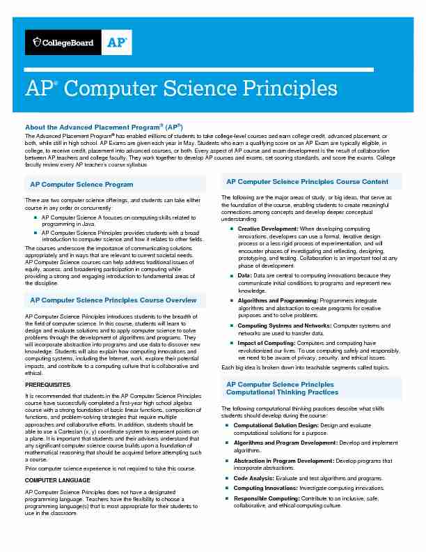 2021 AP Course Overview - AP Computer Science Principles