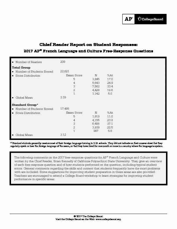 Chief Reader Report on Student Responses: 2017 AP French