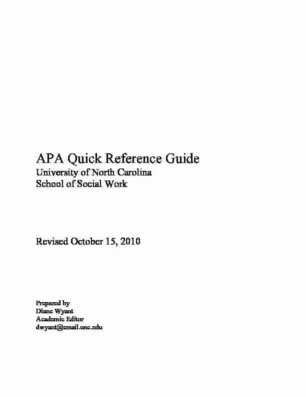 APA Quick Reference Guide