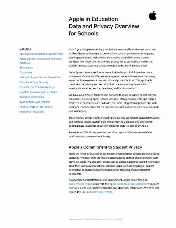 [PDF] Apple in Education Data and Privacy Overview for Schools