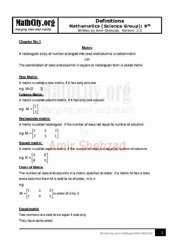 Definition Mathematics 9th Class Science Punjab Board