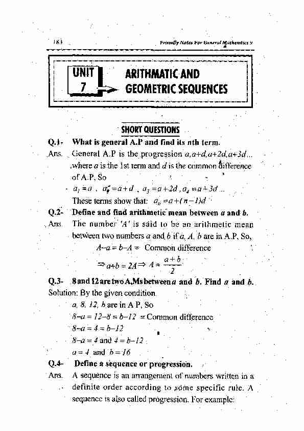 Unit 07: Arithmatic and Geometric Sequence General Mathematics
