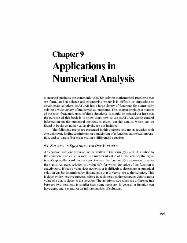 Chapter 9 - Applications in Numerical Analysis