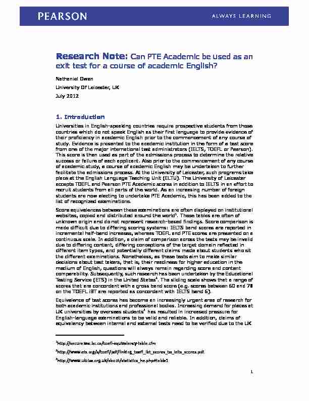 Research Note: Can PTE Academic be used as an exit test for a