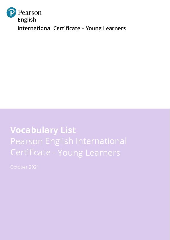 Vocabulary List Pearson English International Certificate - Young