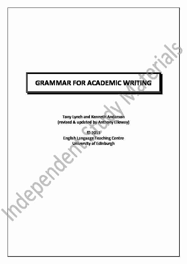 GRAMMAR FOR ACADEMIC WRITING