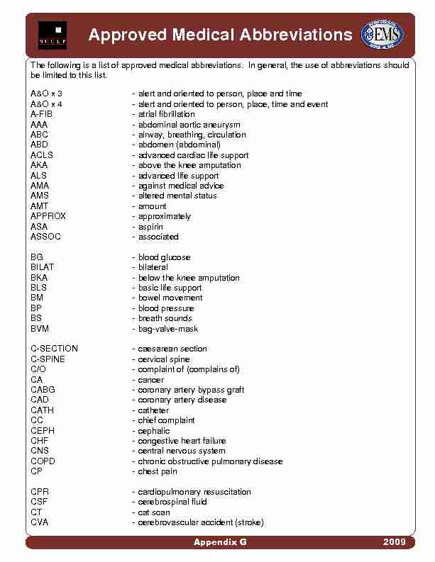 [PDF] Approved Medical Abbreviations