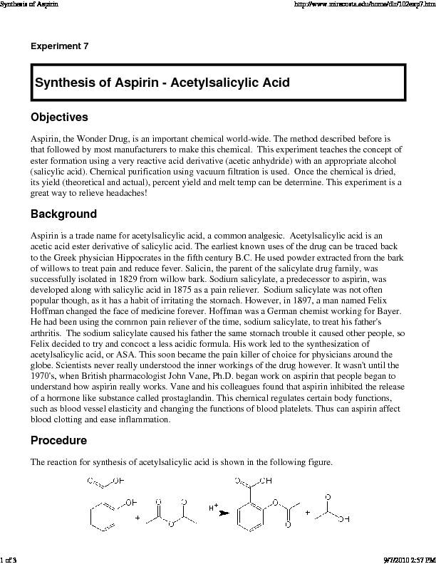 [PDF] Synthesis of Aspirin