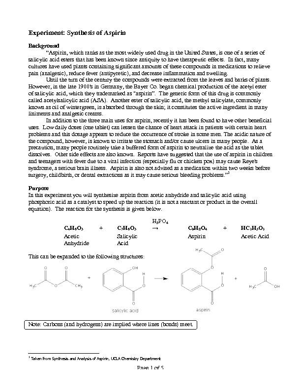 [PDF] Synthesis of Aspirin - Bellevue College