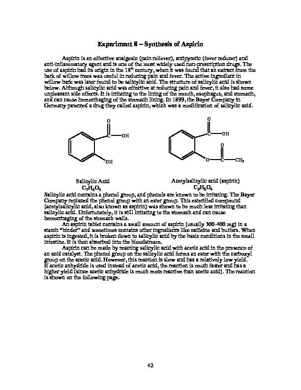 Experiment 8 – Synthesis of Aspirin