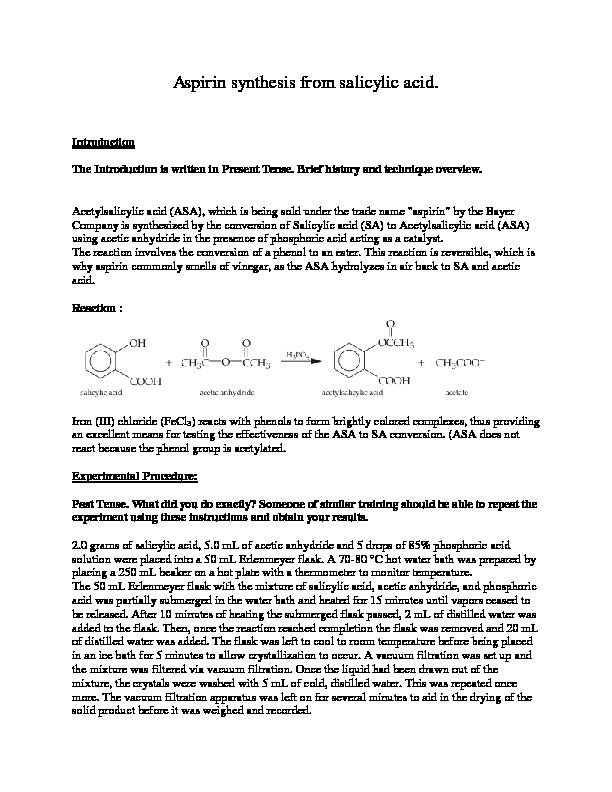 Aspirin synthesis from salicylic acid.