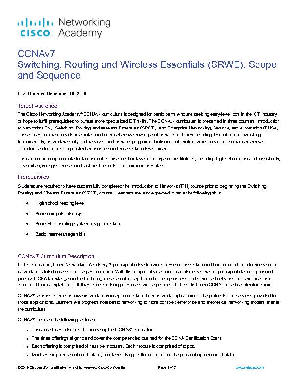CCNAv7 Switching Routing and Wireless Essentials (SRWE