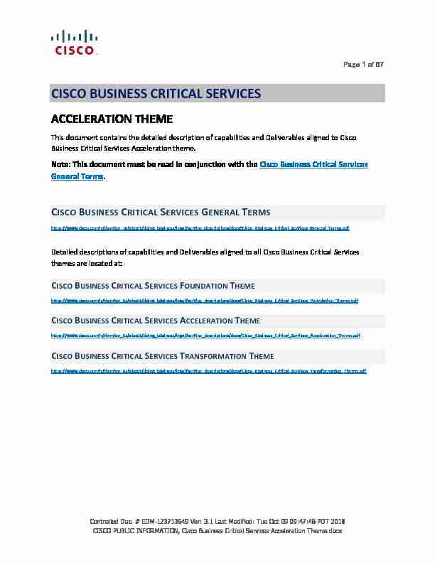 Cisco Business Critical Services - Acceleration Theme - Service