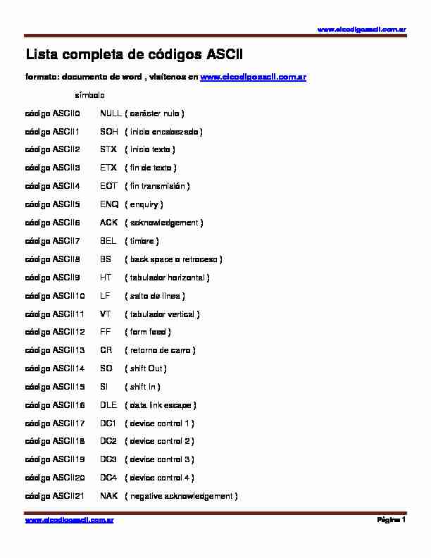 [PDF] Lista completa de cуdigos ASCII