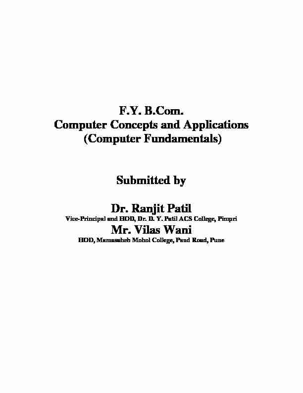 F.Y. B.Com. Computer Concepts and Applications (Computer