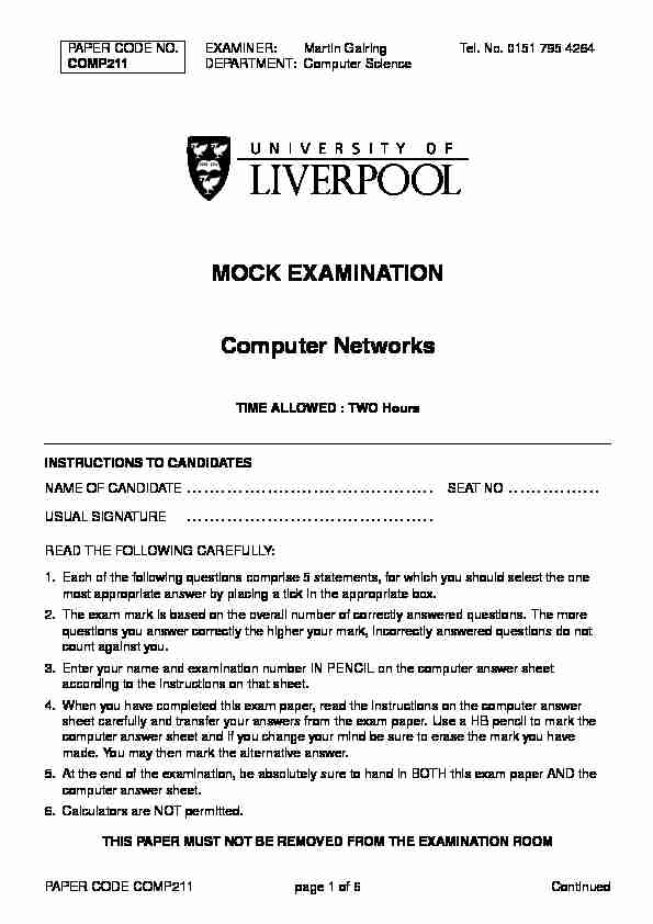 MOCK EXAMINATION Computer Networks