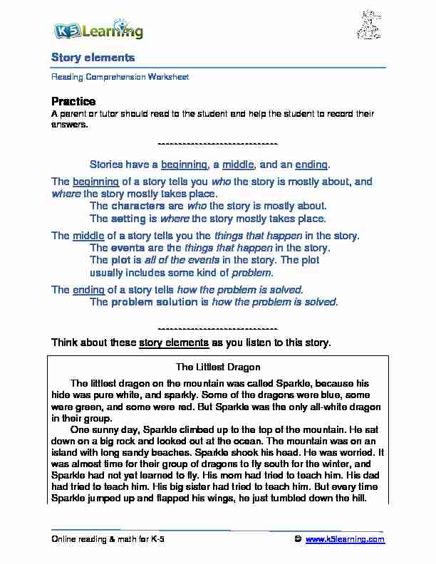 [PDF] Story elements - Reading Comprehension Worksheets for Grade 2