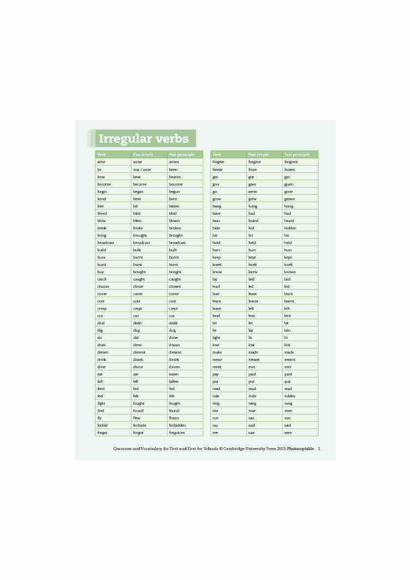 [PDF] Irregular Verbs List - Cambridge University Press