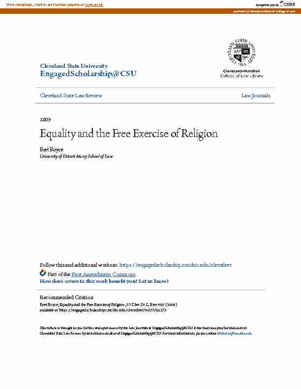 [PDF] Equality and the Free Exercise of Religion - CORE