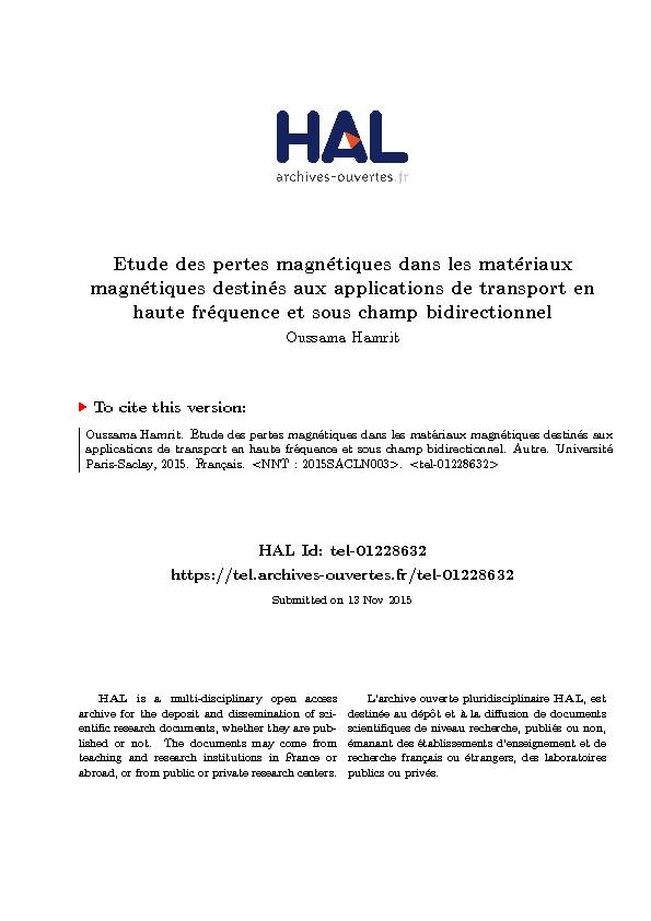 [PDF] Etude des pertes magnétiques dans les matériaux  - CORE