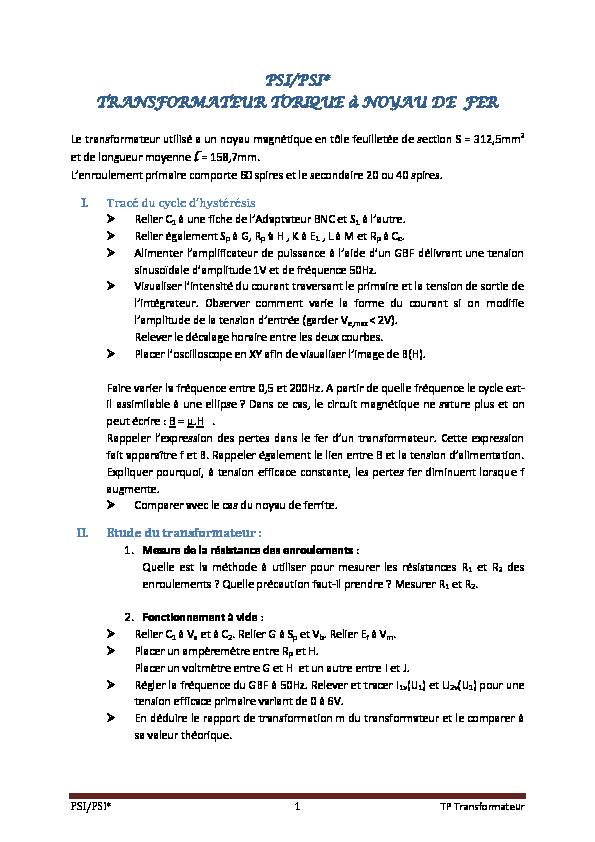 [PDF] PSI/PSI* TRANSFORMATEUR TORIQUE à NOYAU DE FER