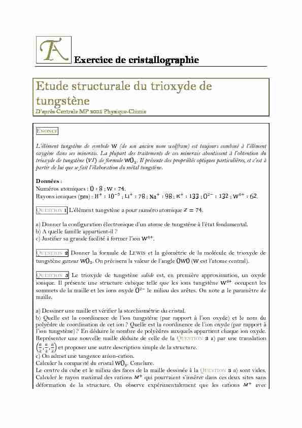 Etude structurale du trioxyde de tungst ne - Thierry ALBERTIN