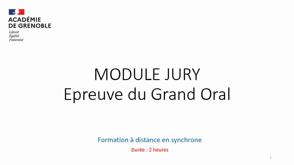 MODULE JURY Epreuve du Grand Oral