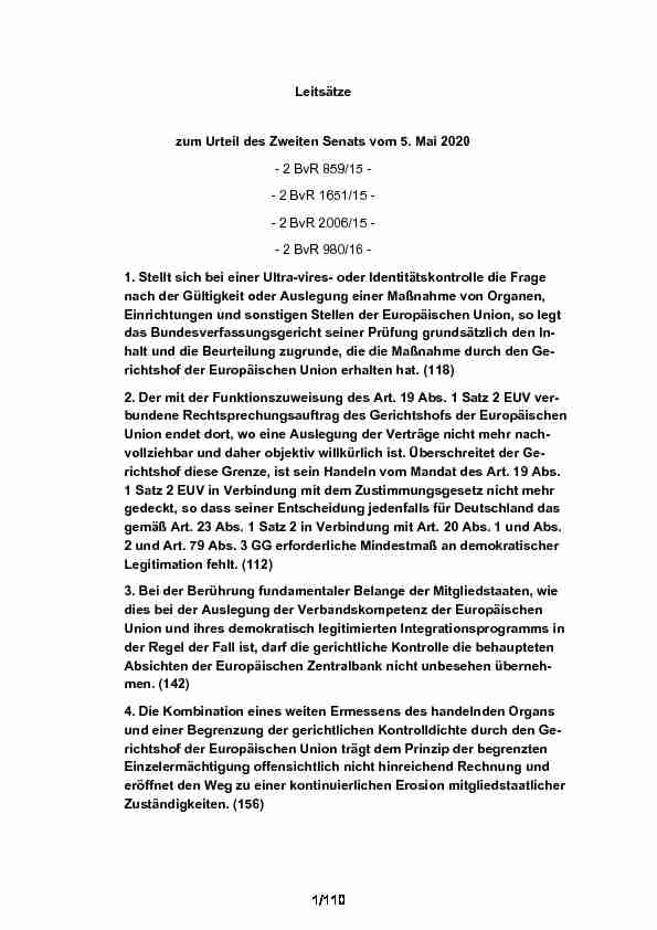 BVerfG Urteil des Zweiten Senats vom 5. Mai 2020 - 2 BvR 859/15