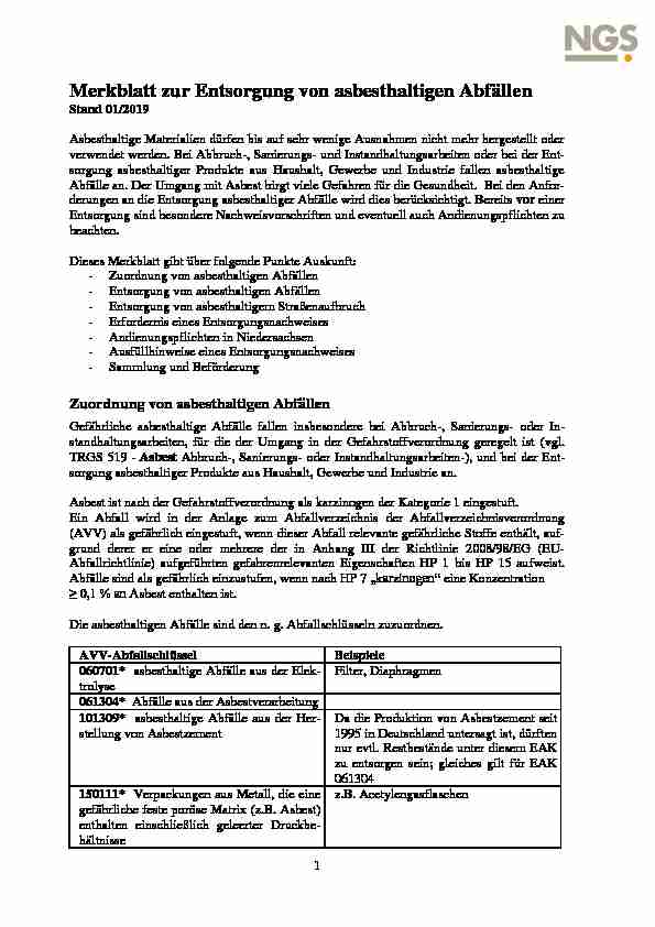 [PDF] Merkblatt zur Entsorgung von asbesthaltigen Abfällen