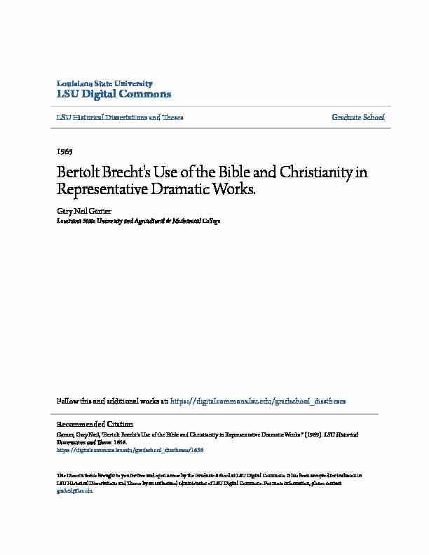 Bertolt Brechts Use of the Bible and Christianity in Representative