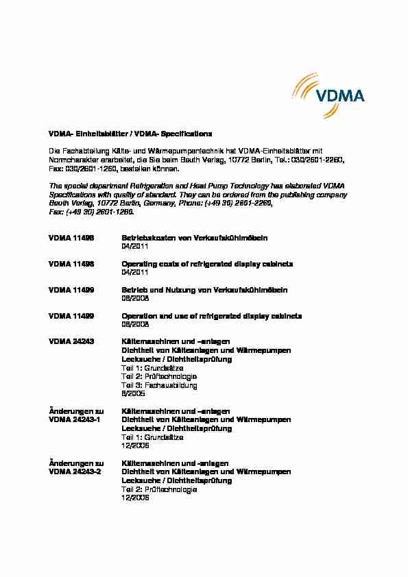 VDMA- Einheitsblätter / VDMA- Specifications Die Fachabteilung