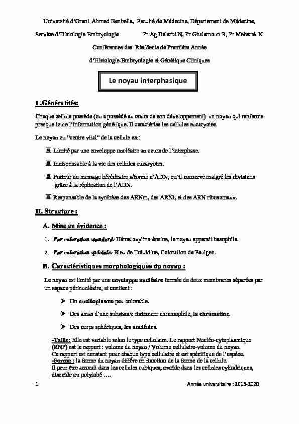 [PDF] Le noyau interphasique - Faculté de Médecine dOran