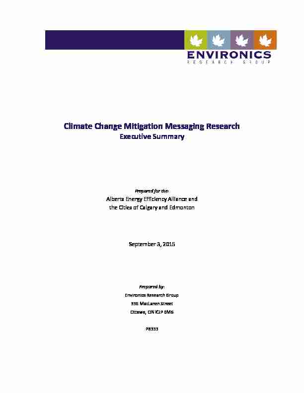 Environics Climate Change Mitigation Messaging Research