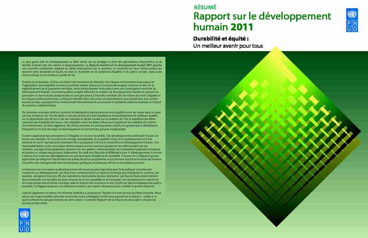 RÉSUMÉ - Rapport sur le développement humain 2011