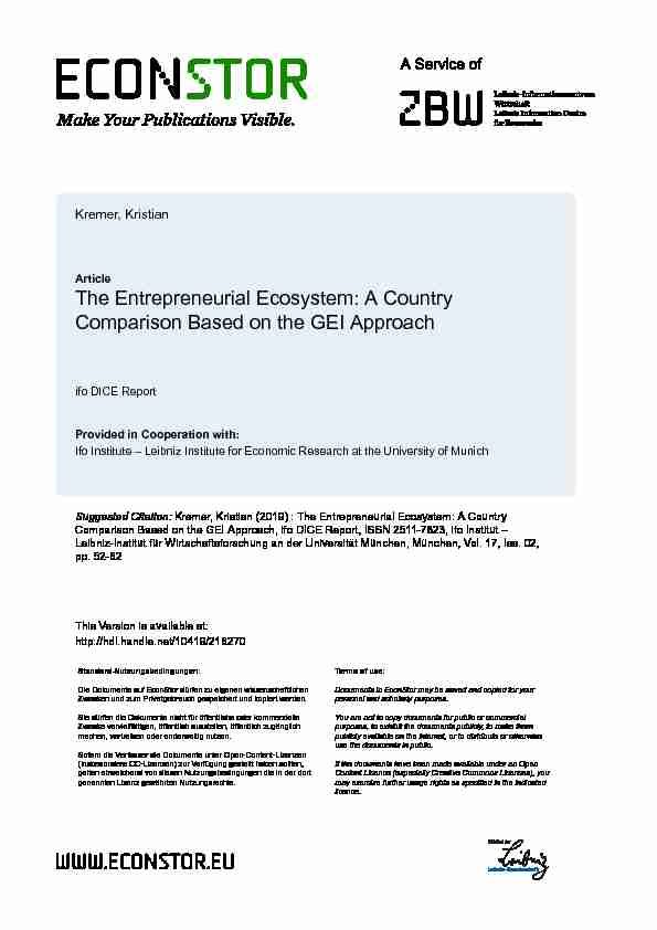The Entrepreneurial Ecosystem: A Country Comparison Based on