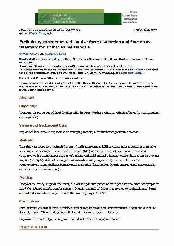 [PDF] Preliminary experience with lumbar facet distraction  - IRIS UniPA