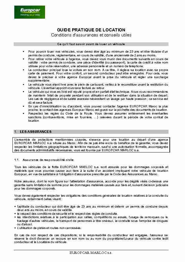[PDF] GUIDE PRATIQUE DE LOCATION Conditions d  - Europcar Maroc