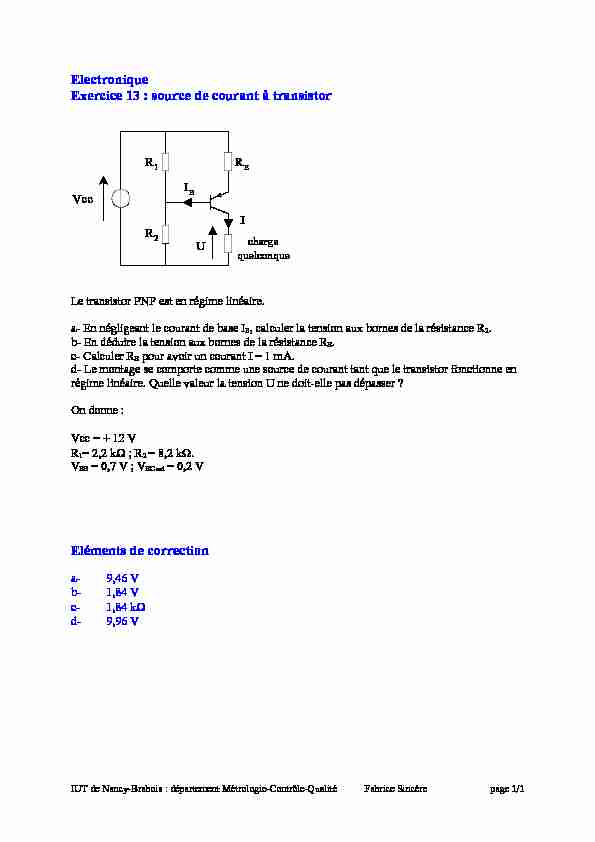 [PDF] Exercice 2- Electronique : source de courant à transistor