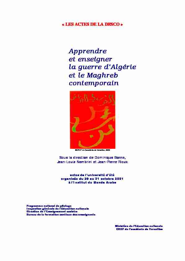 [PDF] Apprendre et enseigner la guerre dAlgérie et le Maghreb