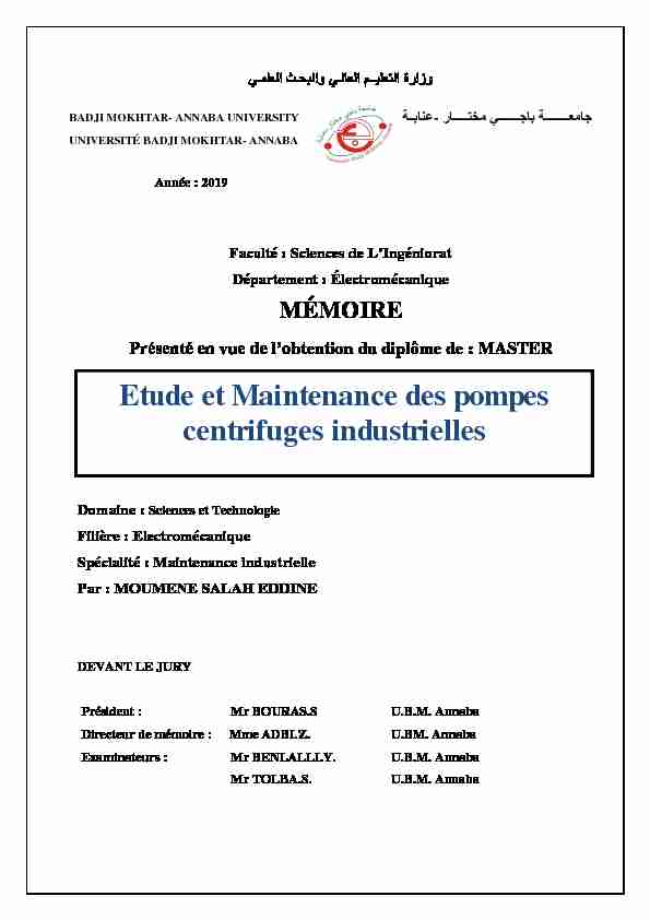 [PDF] Etude et Maintenance des pompes centrifuges industrielles